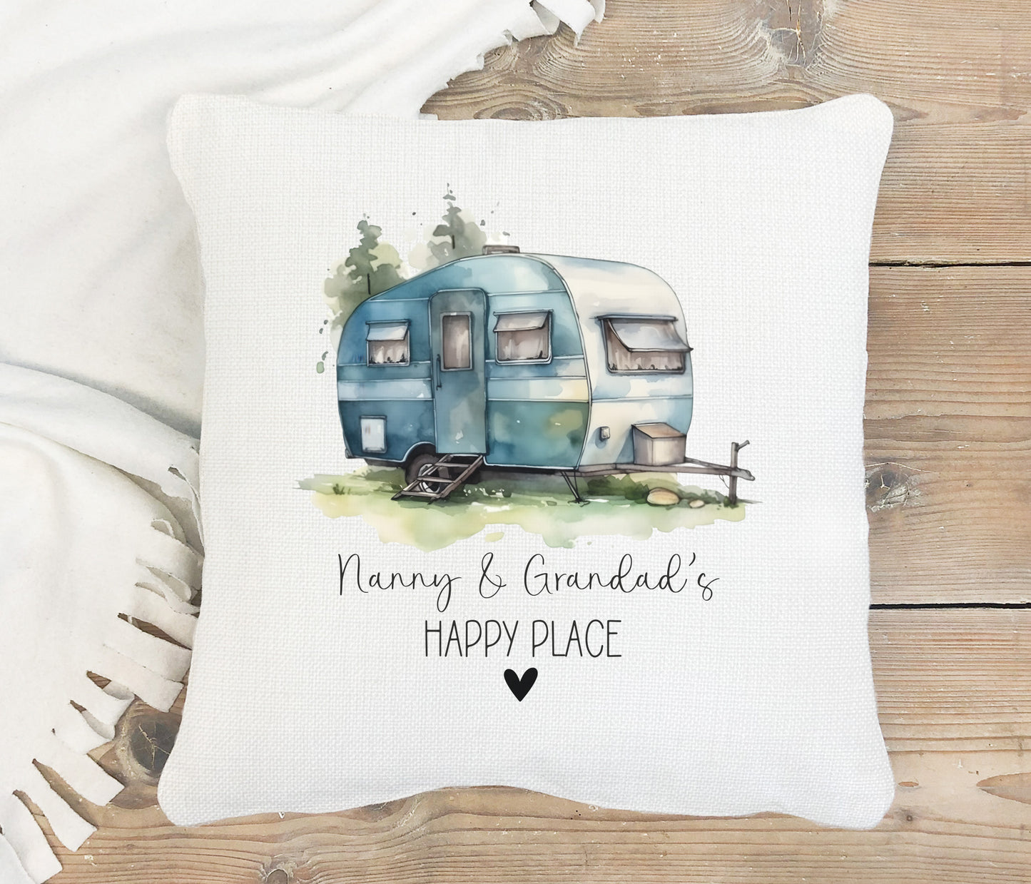 Personalised Caravan Happy Place Cushion
