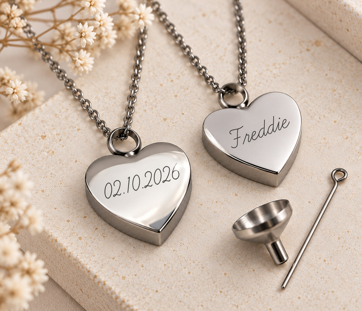 Heart Ashes Urn Necklace – Engraved Memorial Keepsake