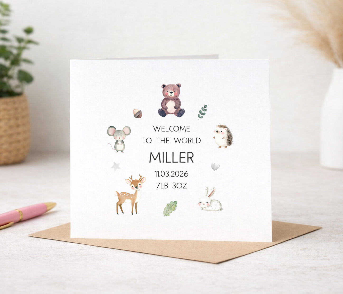 Woodland Animals New Baby Card