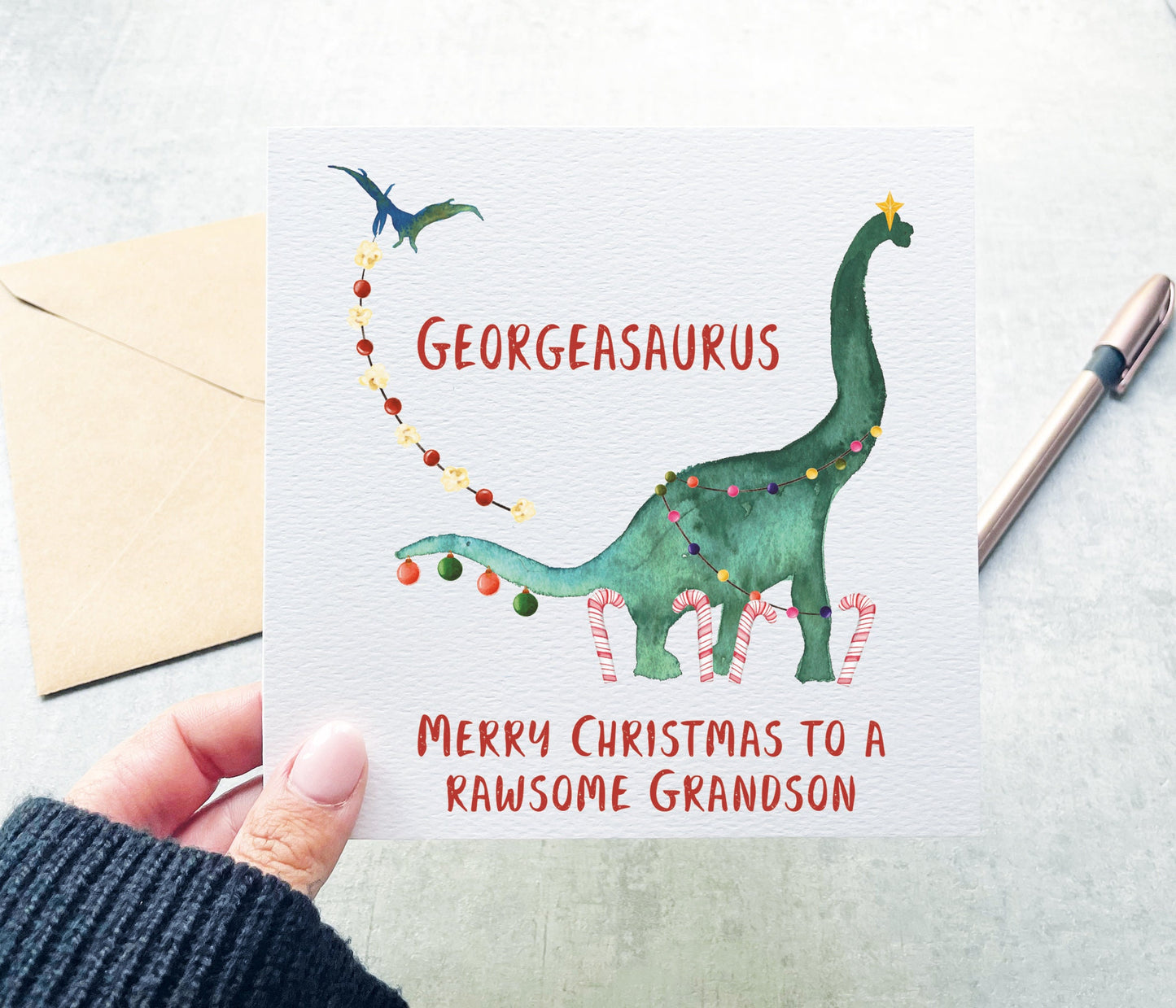 Grandson Dinosaur Christmas Card