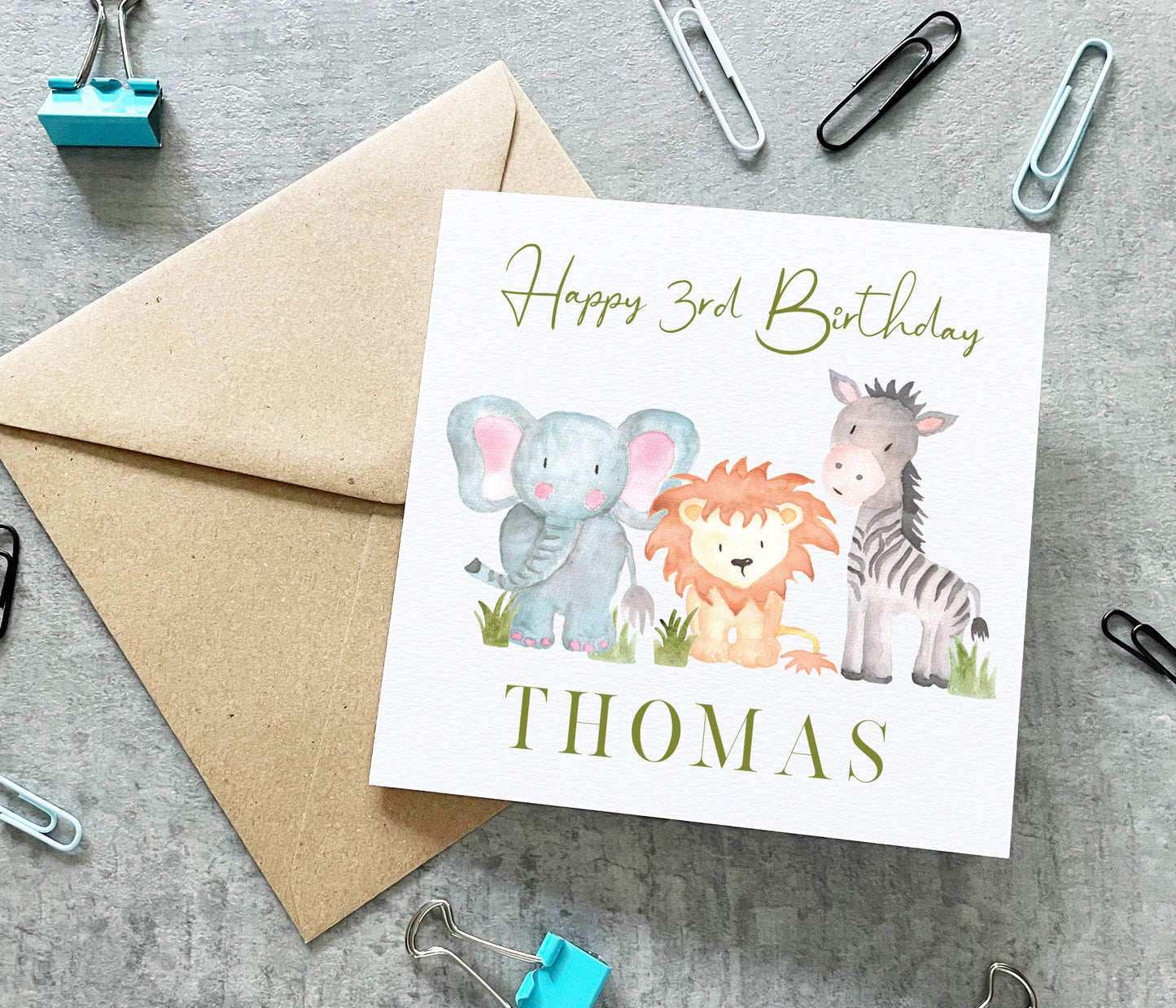 Safari Animals 1st Birthday Card