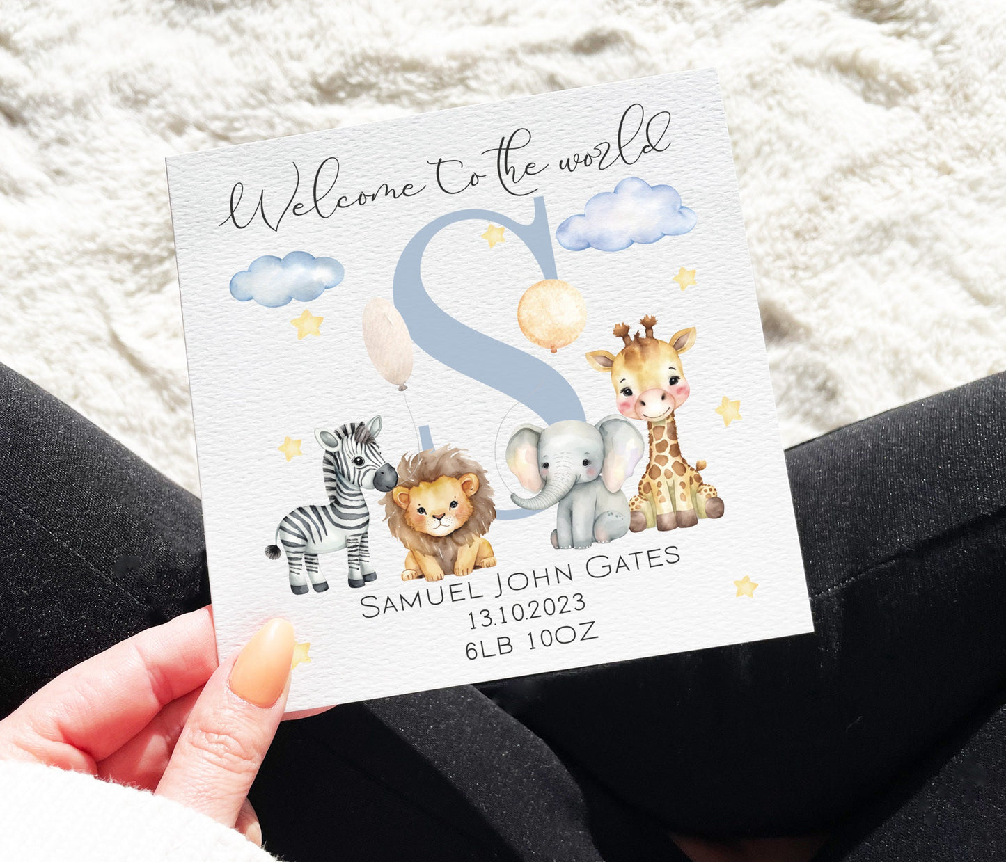 Safari Animals New Baby Boy Card