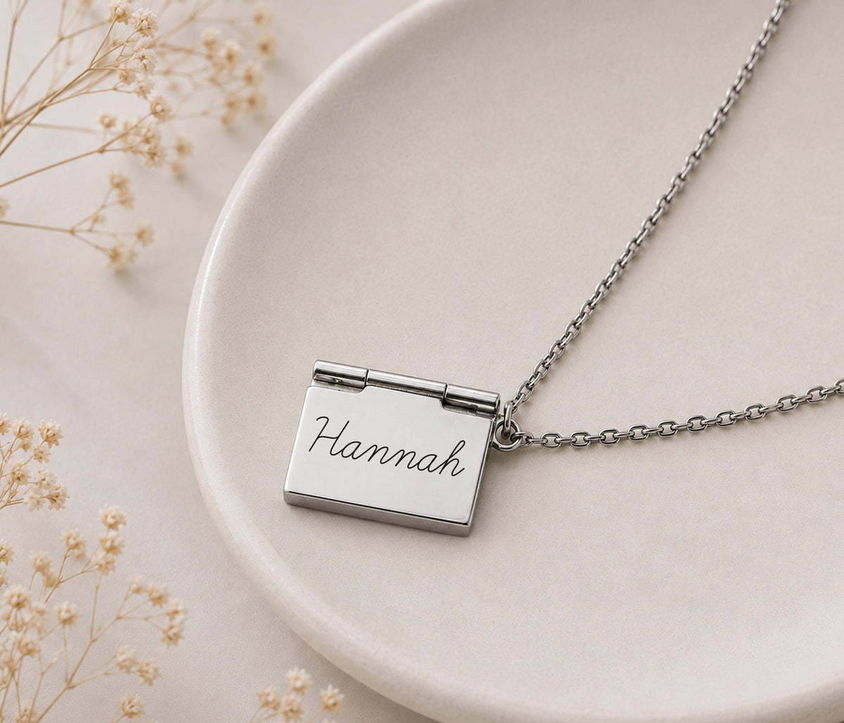 Back of envelope pendant necklace