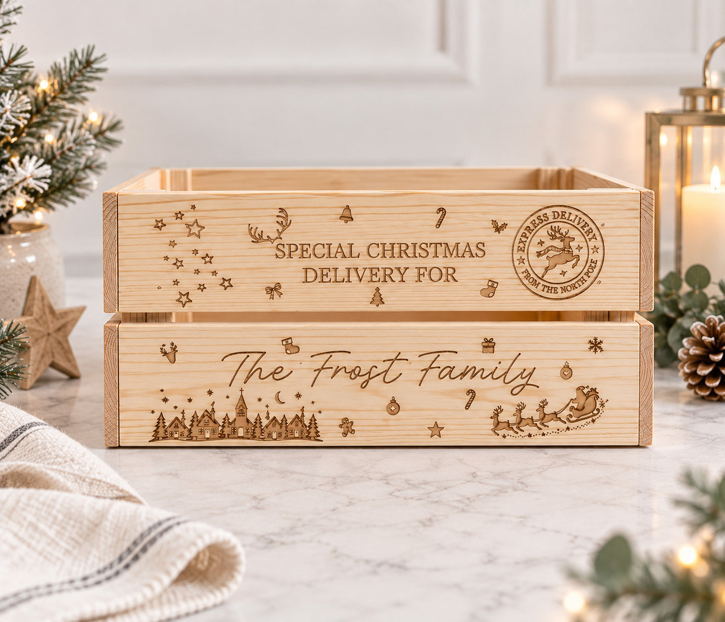 Personalised Wooden Family Christmas Eve Box