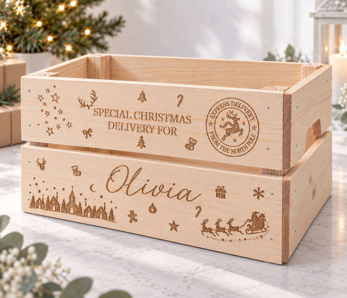 Personalised Wooden Family Christmas Eve Box