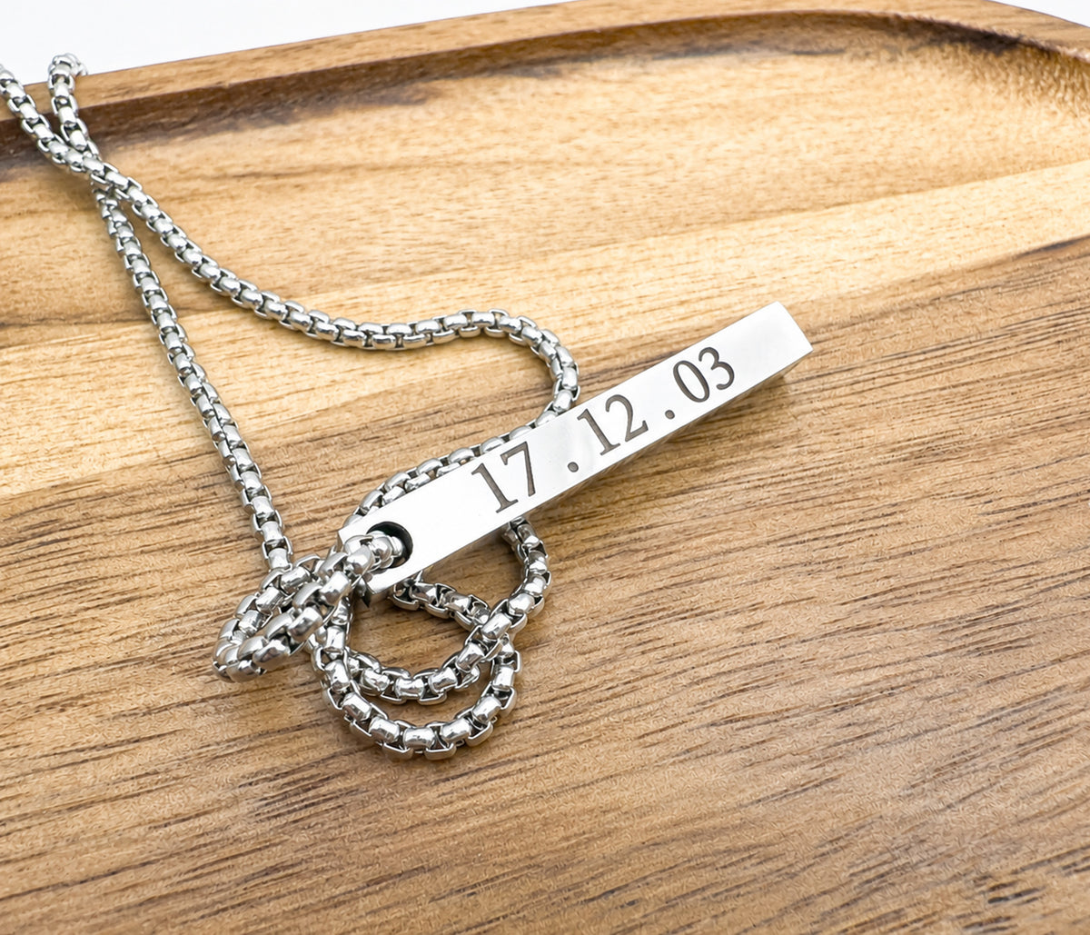 Personalised Engraved Bar Necklace – Four Sided Necklace for Him