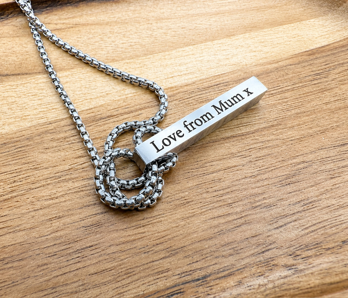 Personalised Engraved Bar Necklace – Four Sided Necklace for Him