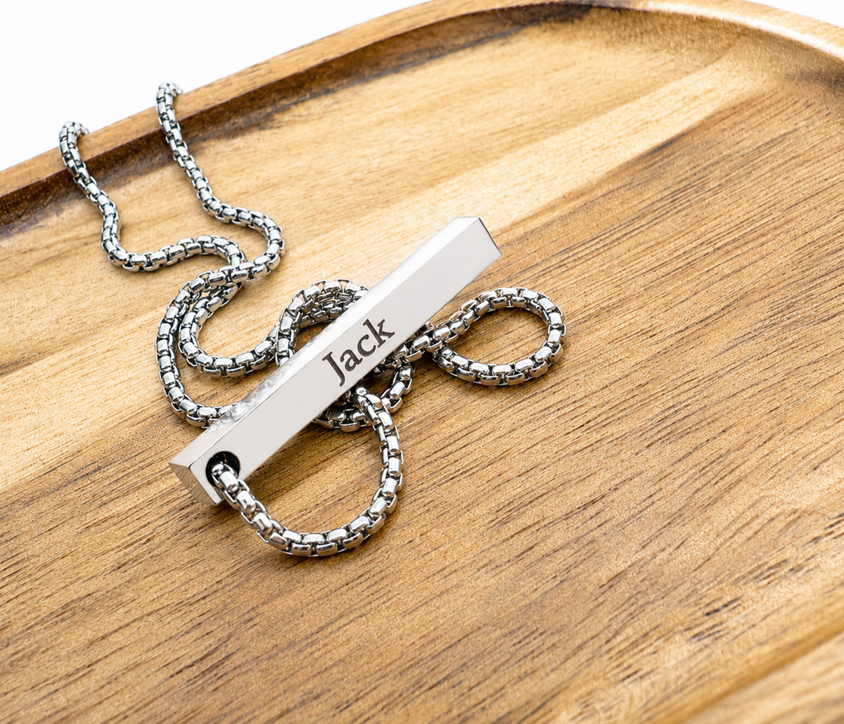 Personalised Engraved Bar Necklace – Four Sided Necklace for Him