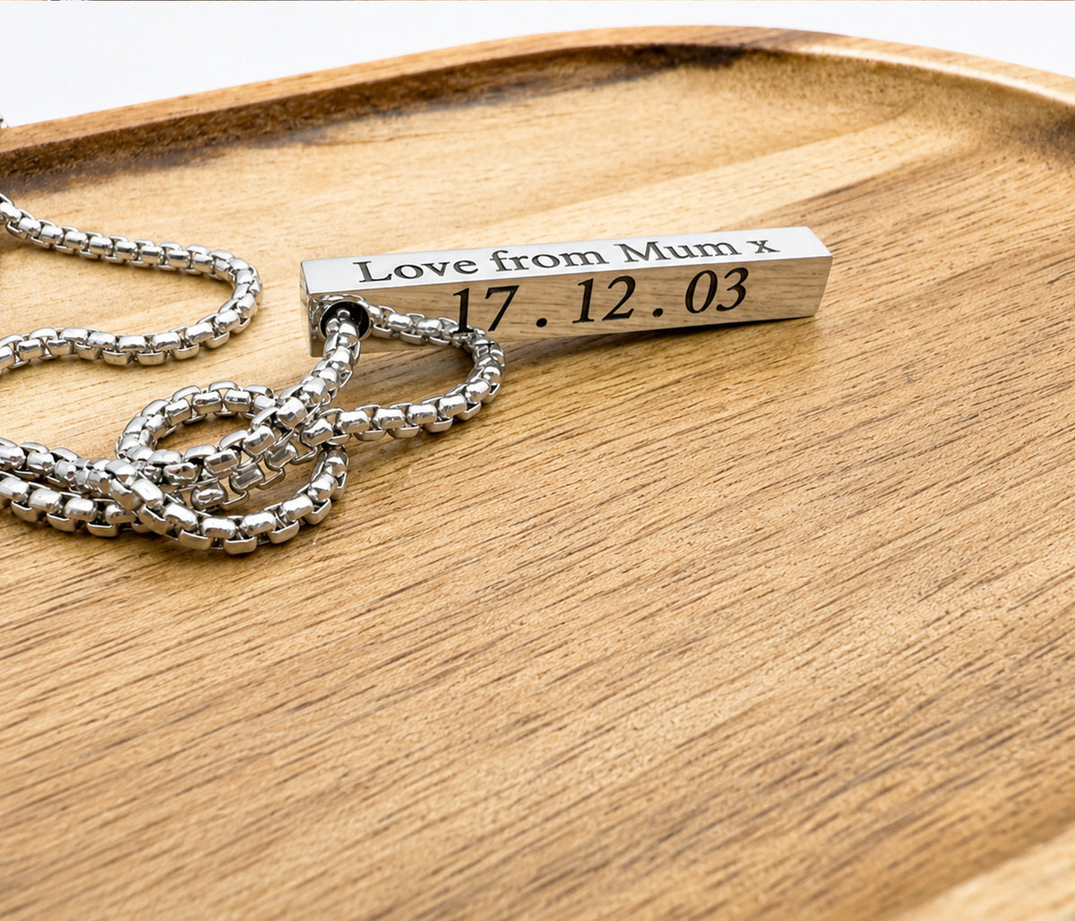 Personalised Engraved Bar Necklace – Four Sided Necklace for Him