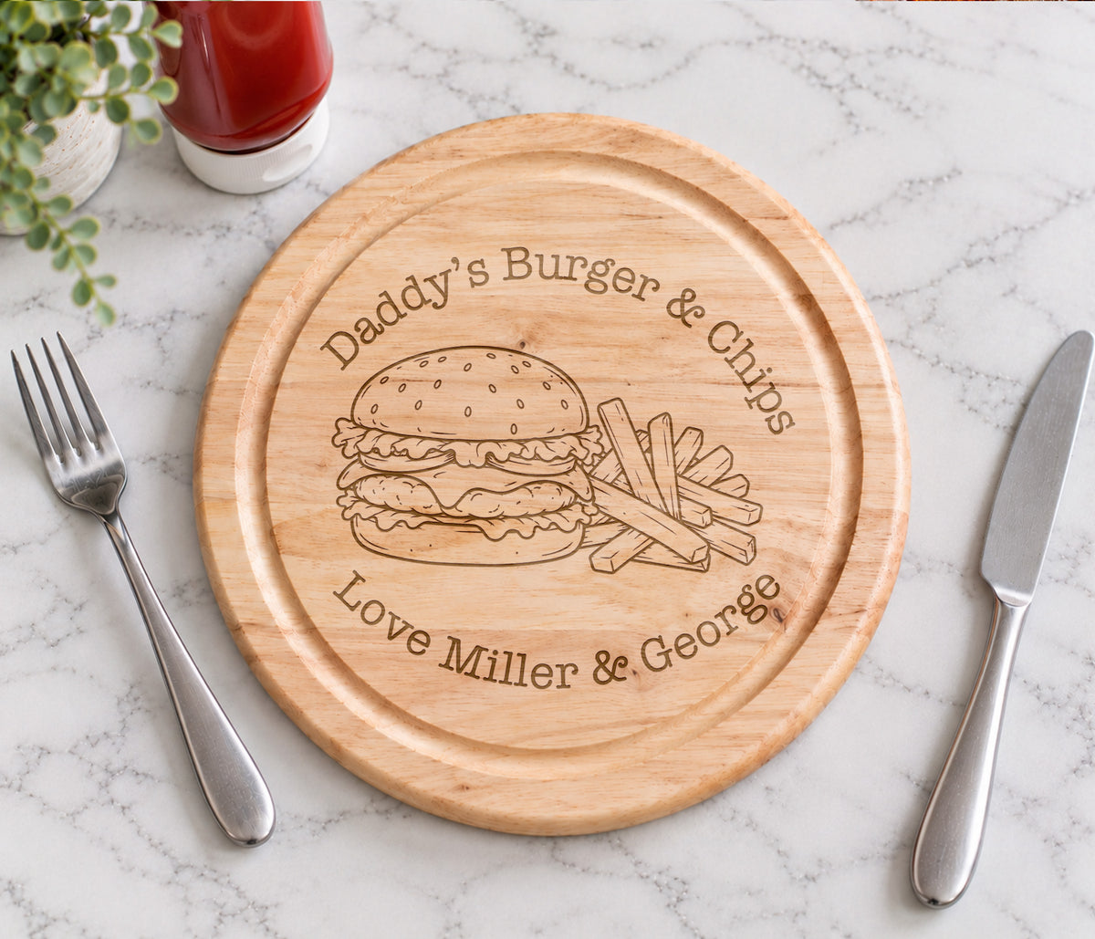 Wooden Burger & Chips Serving Board