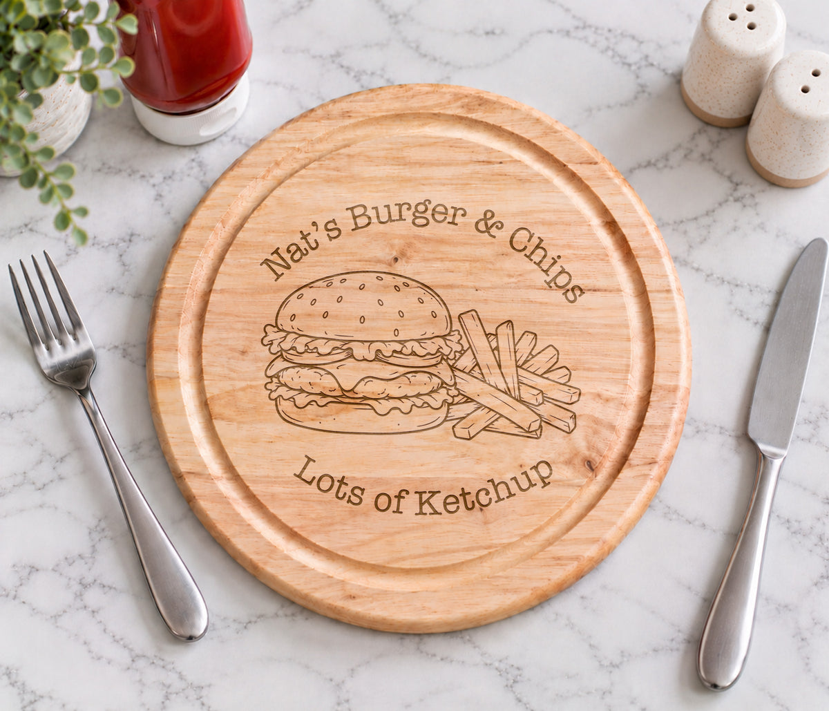 Wooden Burger & Chips Serving Board