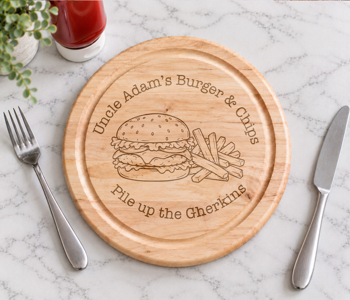 Wooden Burger & Chips Serving Board