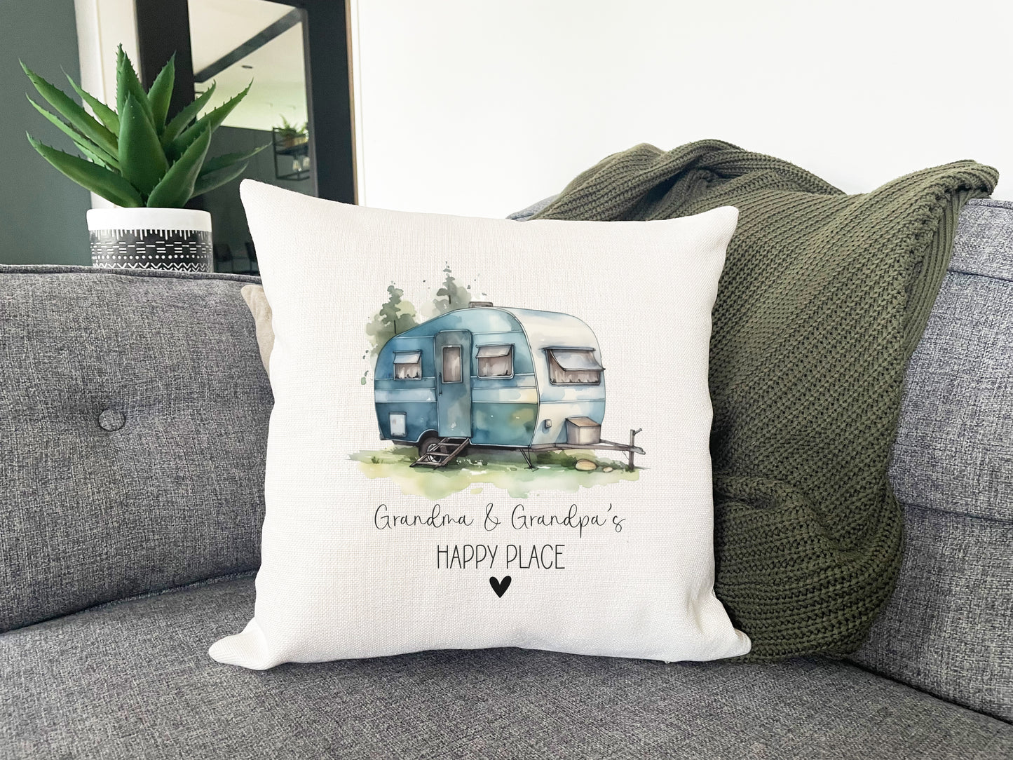 Personalised Caravan Happy Place Cushion