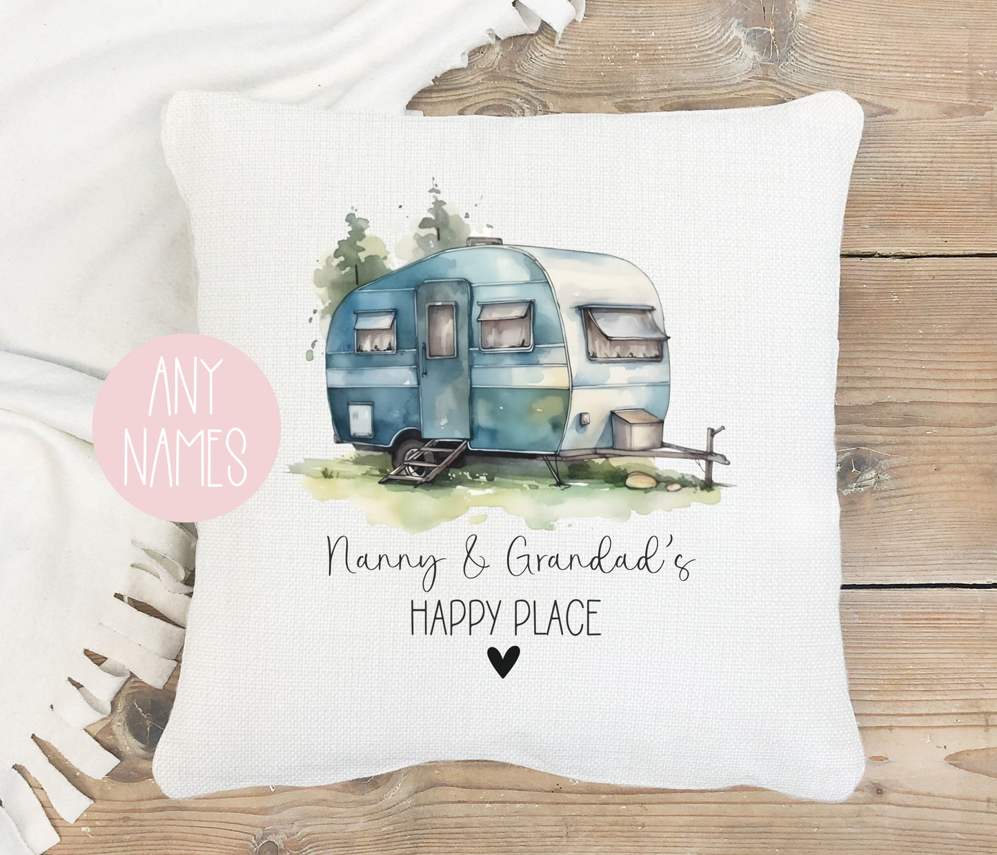 Personalised Caravan Happy Place Cushion
