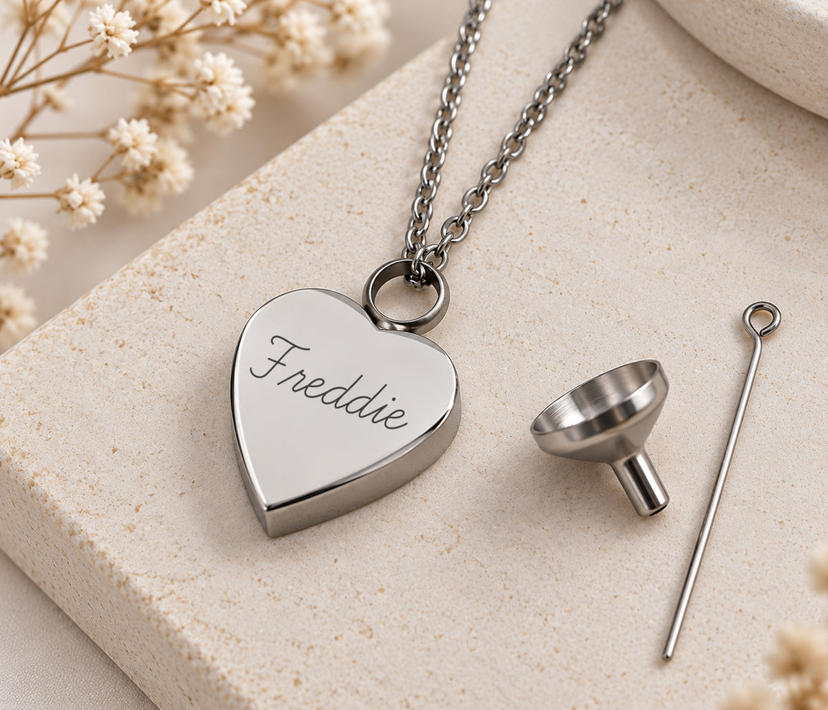 Pet Ashes Urn Heart Necklace – Engraved Memorial Keepsake
