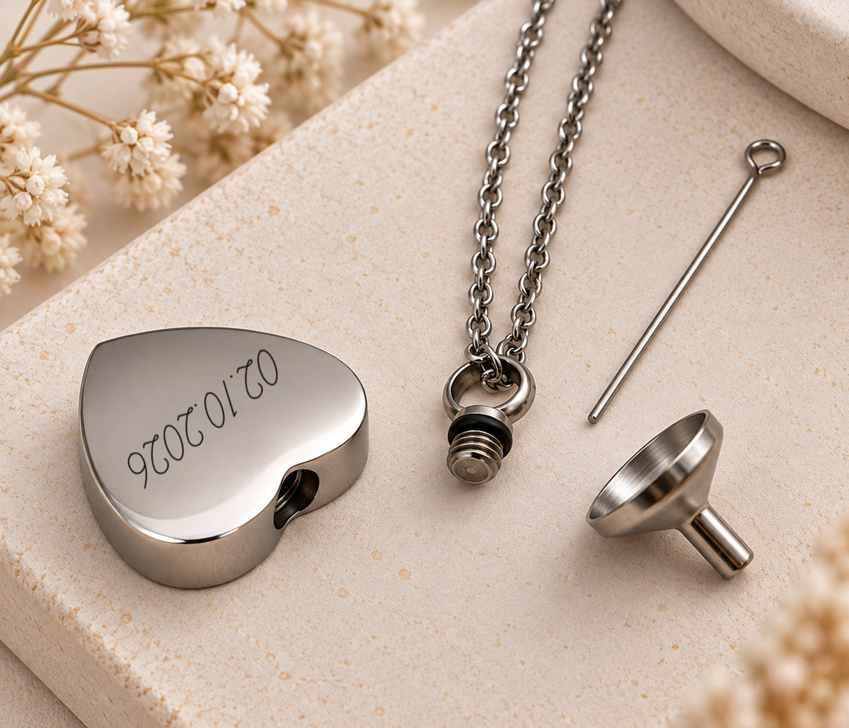 Pet Ashes Urn Heart Necklace – Engraved Memorial Keepsake