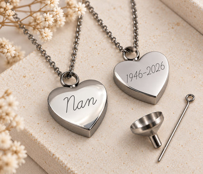 Pet Ashes Urn Heart Necklace – Engraved Memorial Keepsake