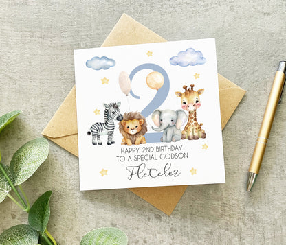 Personalised Grandson Birthday Card with safari animals