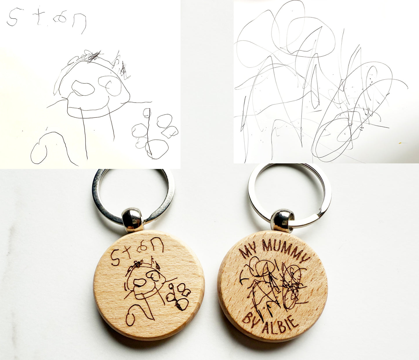 Wooden Children's Drawing Keyring