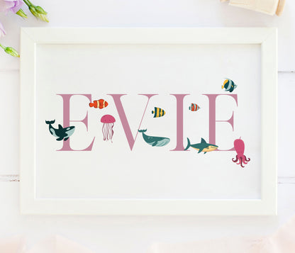 Ocean Animals Name Print