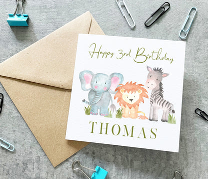 Safari Animals 1st Birthday Card