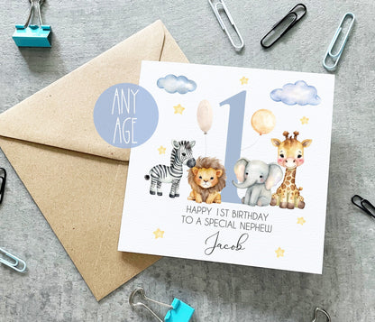 Nephew Safari Animals Birthday Card