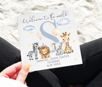 Safari Animals New Baby Boy Card