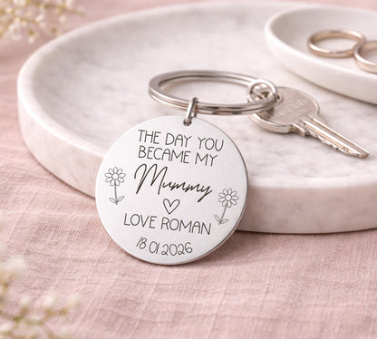 The Day You Became My Mummy, Personalised Silver Mummy Keyring, Keychain For New Mum