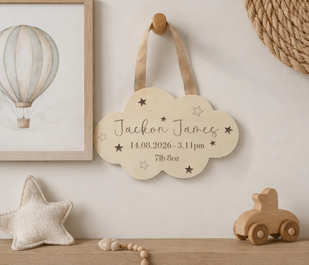 Hanging Wooden Cloud Keepsake New Baby Gift