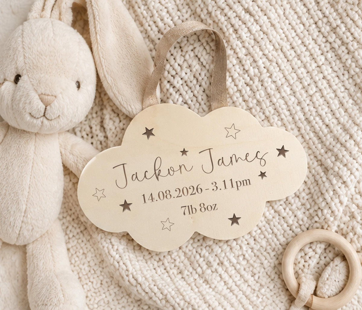 Hanging Wooden Cloud Keepsake New Baby Gift