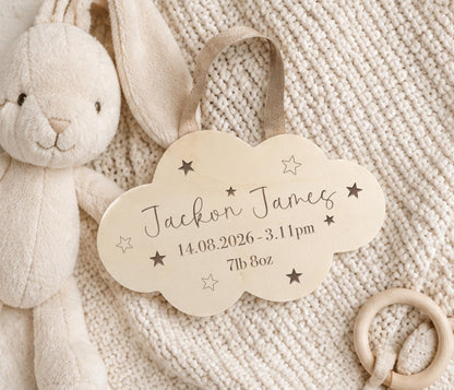 Hanging Wooden Cloud Keepsake New Baby Gift
