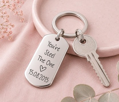 Personalised You're Steel The One Keyring, Silver Engraved Keychain For Steel Anniversary, 11 Years