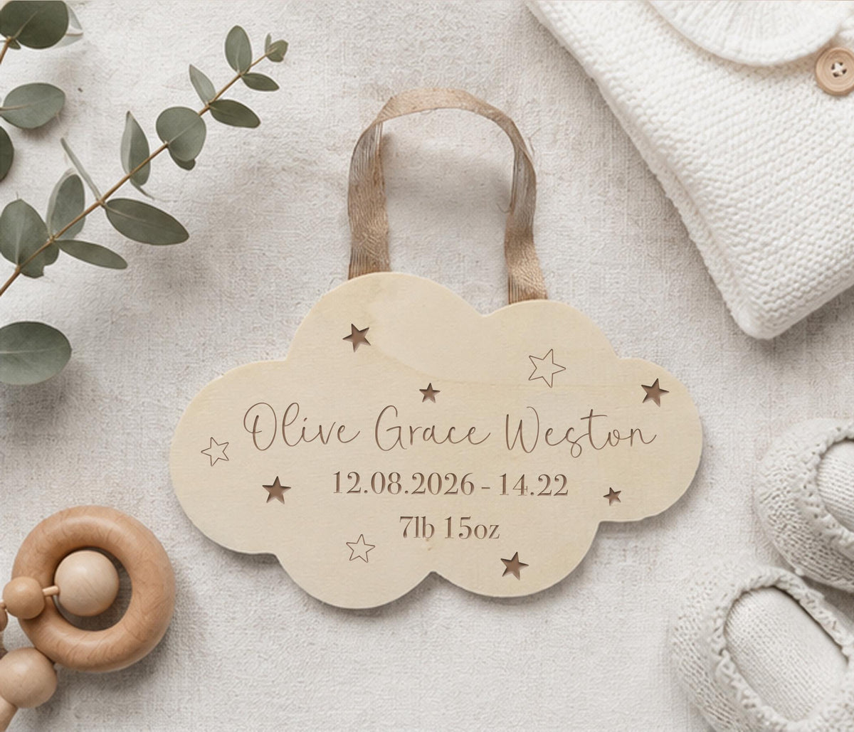 Hanging Wooden Cloud Keepsake New Baby Gift