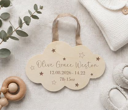 Hanging Wooden Cloud Keepsake New Baby Gift