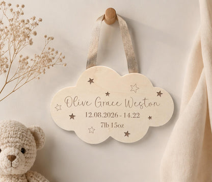 Hanging Wooden Cloud Keepsake New Baby Gift