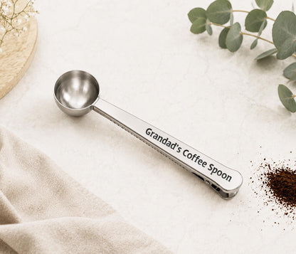Nanny's Coffee Spoon & Clip, Engraved Silver Measuring Scoop For Coffee, Grandma Coffee Gift