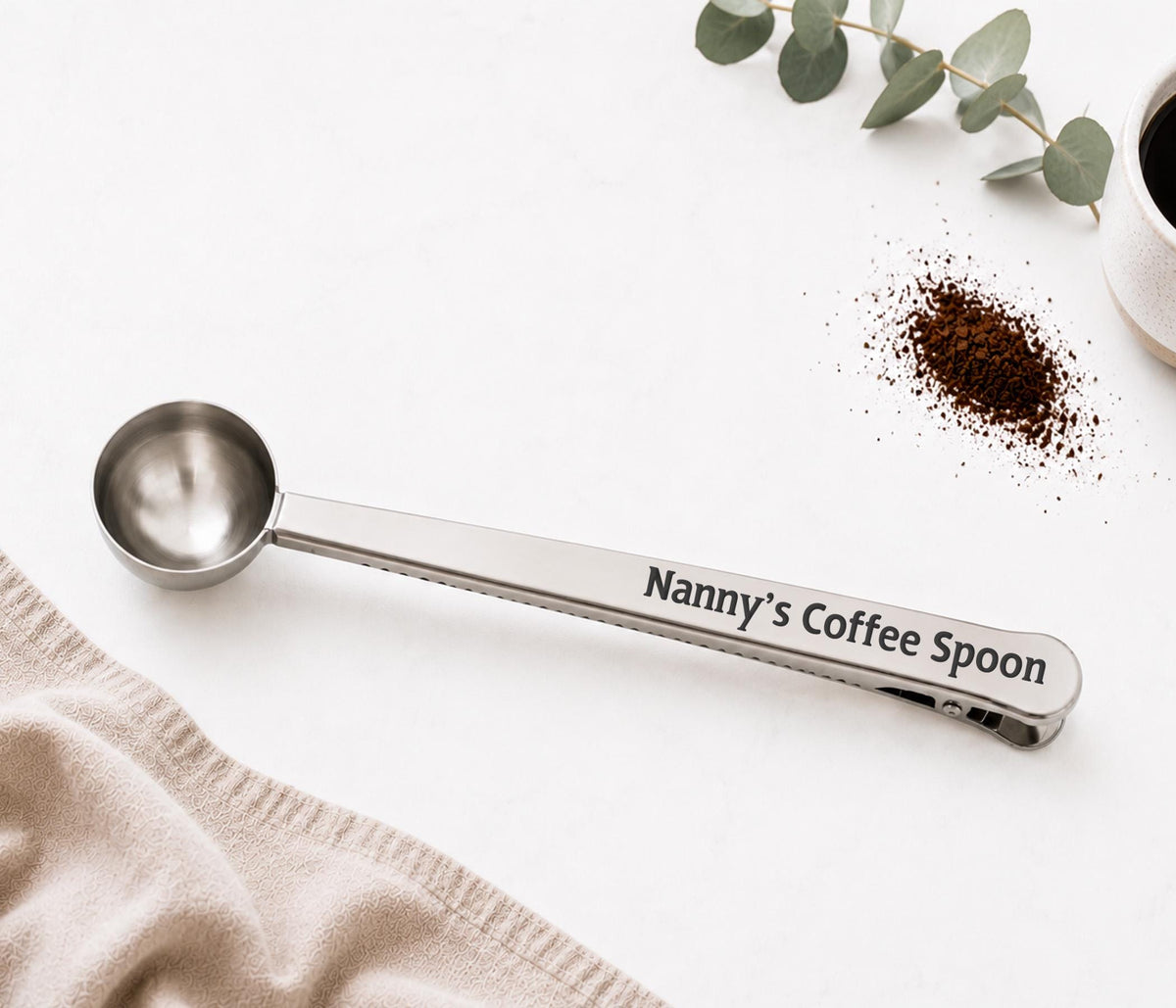 Grandad's Coffee Spoon & Clip, Engraved Silver Measuring Scoop For Coffee, Grandad Coffee Gift