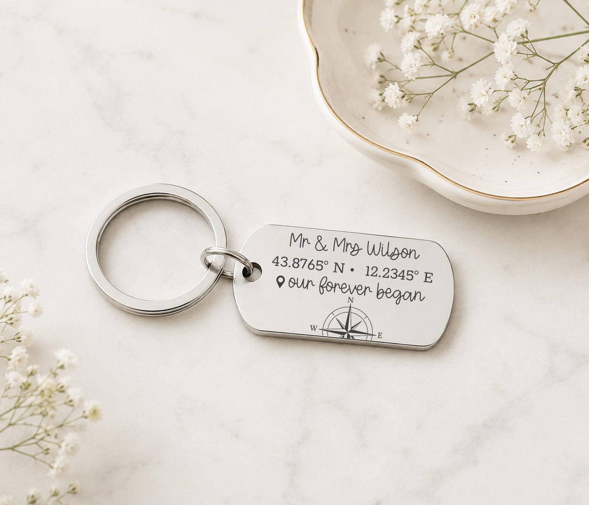 11 Year Steel Anniversary Gift, Coordinates Keyring, Special Place Keepsake, 11th Wedding Anniversary