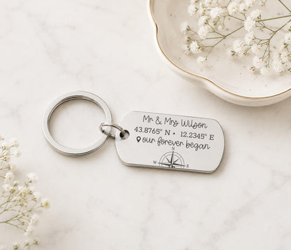 11 Year Steel Anniversary Gift, Coordinates Keyring, Special Place Keepsake, 11th Wedding Anniversary