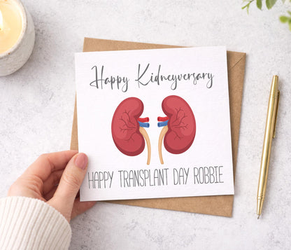 Personalised Kidneyversary Card, Kidney Transplant, New Kidneys, Kidney Surgery, Kidney Donation