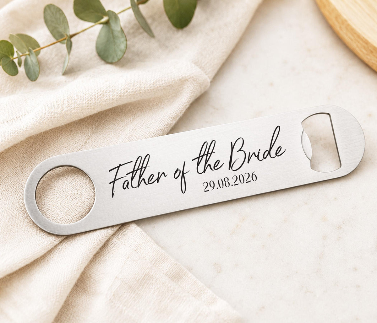 Personalised Father of the Groom Gift, Engraved Bottle Opener for Dad, Wedding Day Gift, Thank You Gift from Groom, Bar Blade