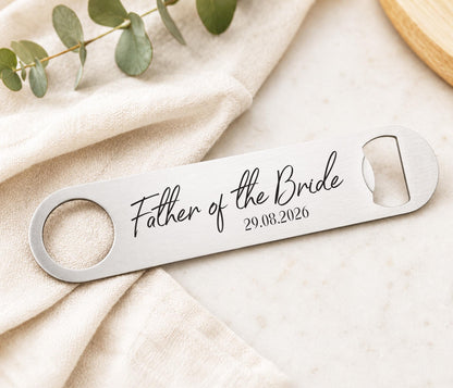 Personalised Father of the Groom Gift, Engraved Bottle Opener for Dad, Wedding Day Gift, Thank You Gift from Groom, Bar Blade