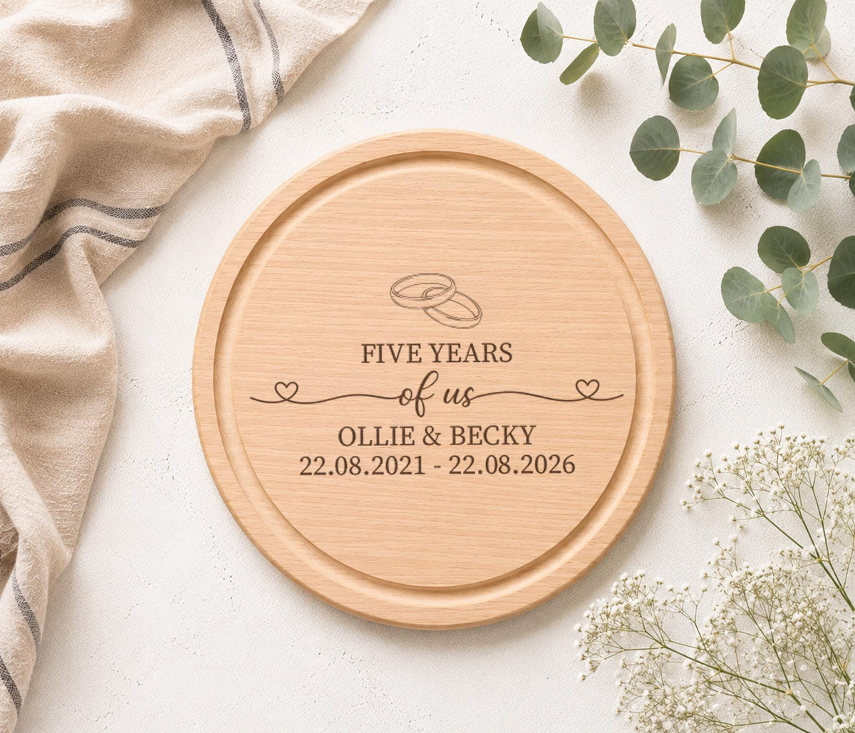 5 Years Of Us Charcuterie Board, Wood 5th Anniversary Gift, Wooden Wedding Anniversary Present Chopping Board
