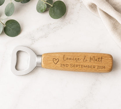 Personalised Bottle Opener, Wedding Gift for Couple, Engraved Wooden Gift, Mr & Mrs Newlywed Gift