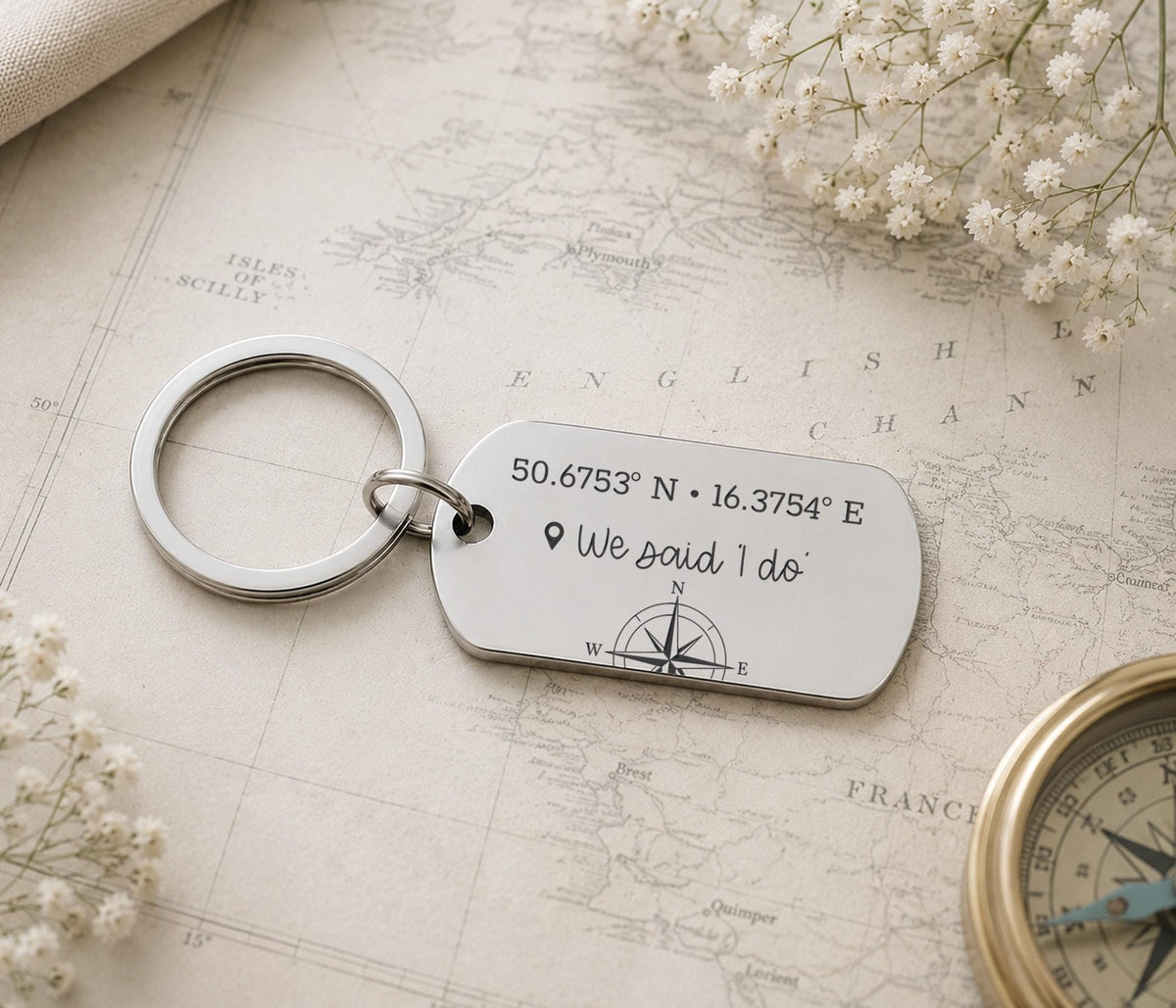 Personalised Coordinates Keyring, Special Place Keepsake, Memorial Keychain, Engagement, First Home, Wedding