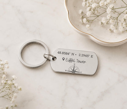 11 Year Steel Anniversary Gift, Coordinates Keyring, Special Place Keepsake, 11th Wedding Anniversary