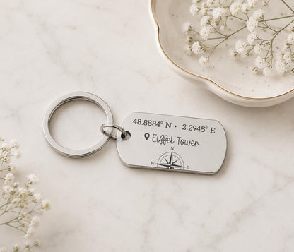 Personalised Coordinates Keyring, Special Place Keepsake, Memorial Keychain, Engagement, First Home, Wedding
