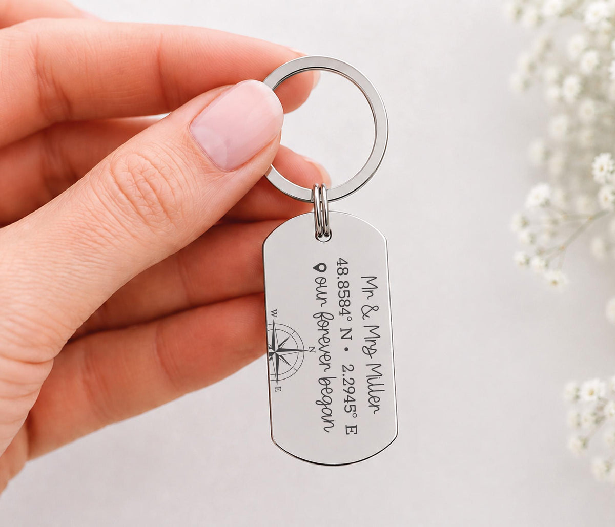 11 Year Steel Anniversary Gift, Coordinates Keyring, Special Place Keepsake, 11th Wedding Anniversary