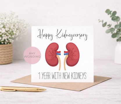 Personalised Kidneyversary Card, Kidney Transplant, New Kidneys, Kidney Surgery, Kidney Donation