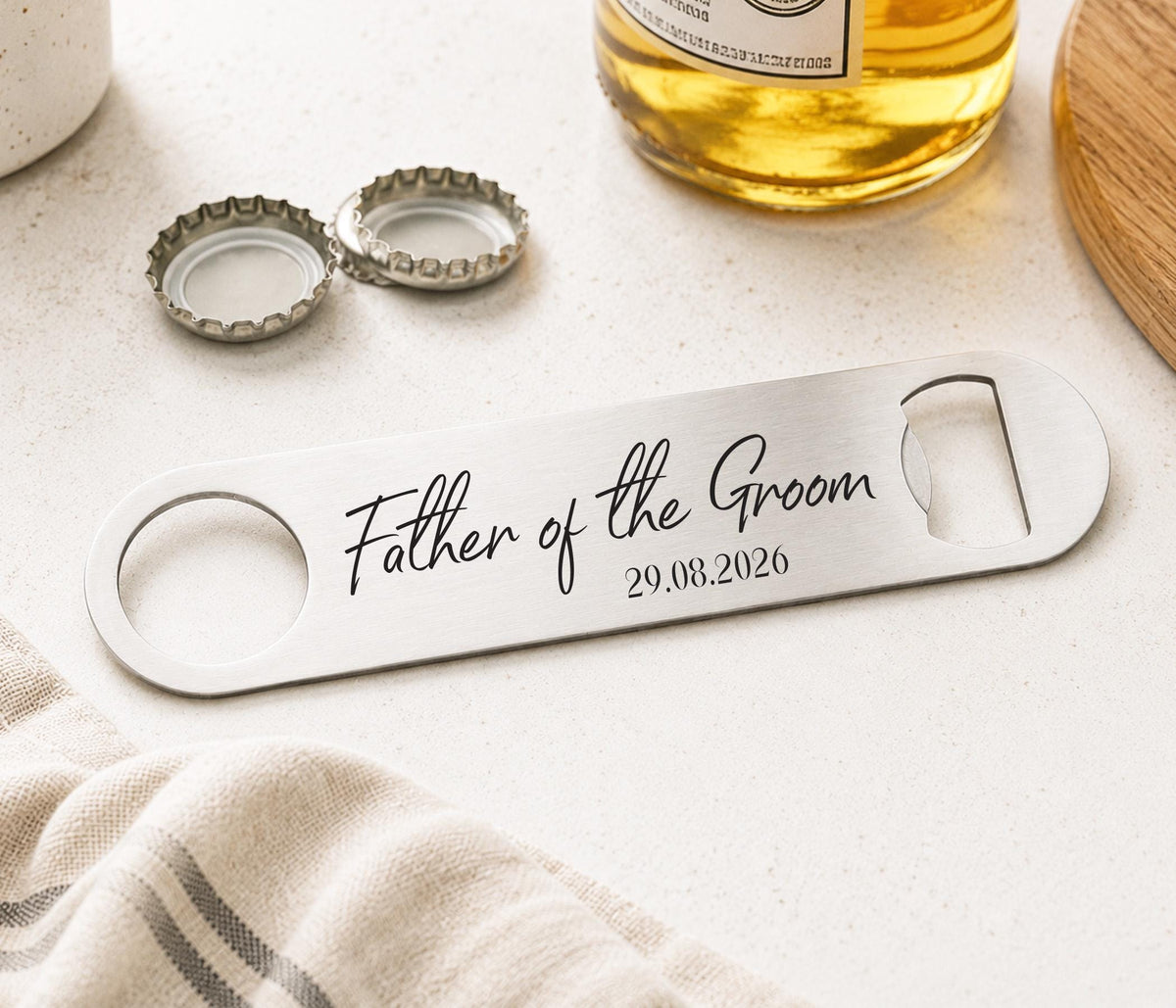 Personalised Father of the Bride Gift, Engraved Bottle Opener for Dad, Wedding Day Gift, Thank You Gift from Bride, Bar Blade